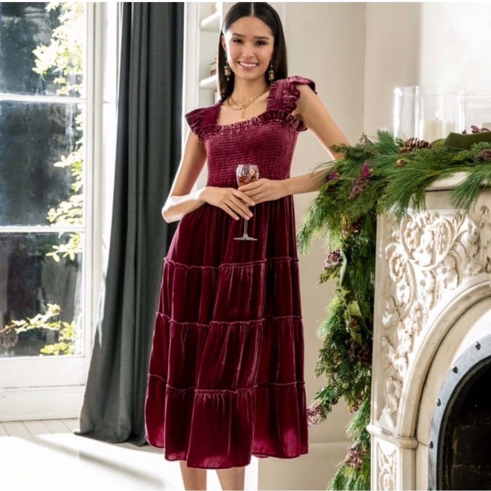 Hill House Home The Ellie Nap Dress Burgundy Velvet Silk Blend XXS NWT